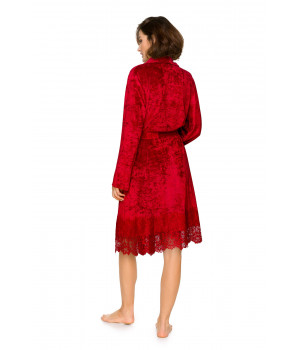 Pretty soft and cosy mid-length dressing gown in velvety bamboo fibre and lace - Coemi-lingerie