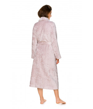 Long peignoir / robe de chambre en matière velours à motifs géométriques, col châle   - Coemi-lingerie