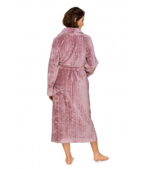 Velvety long dressing gown/bathrobe with geometric motifs and a shawl collar  - Coemi-lingerie