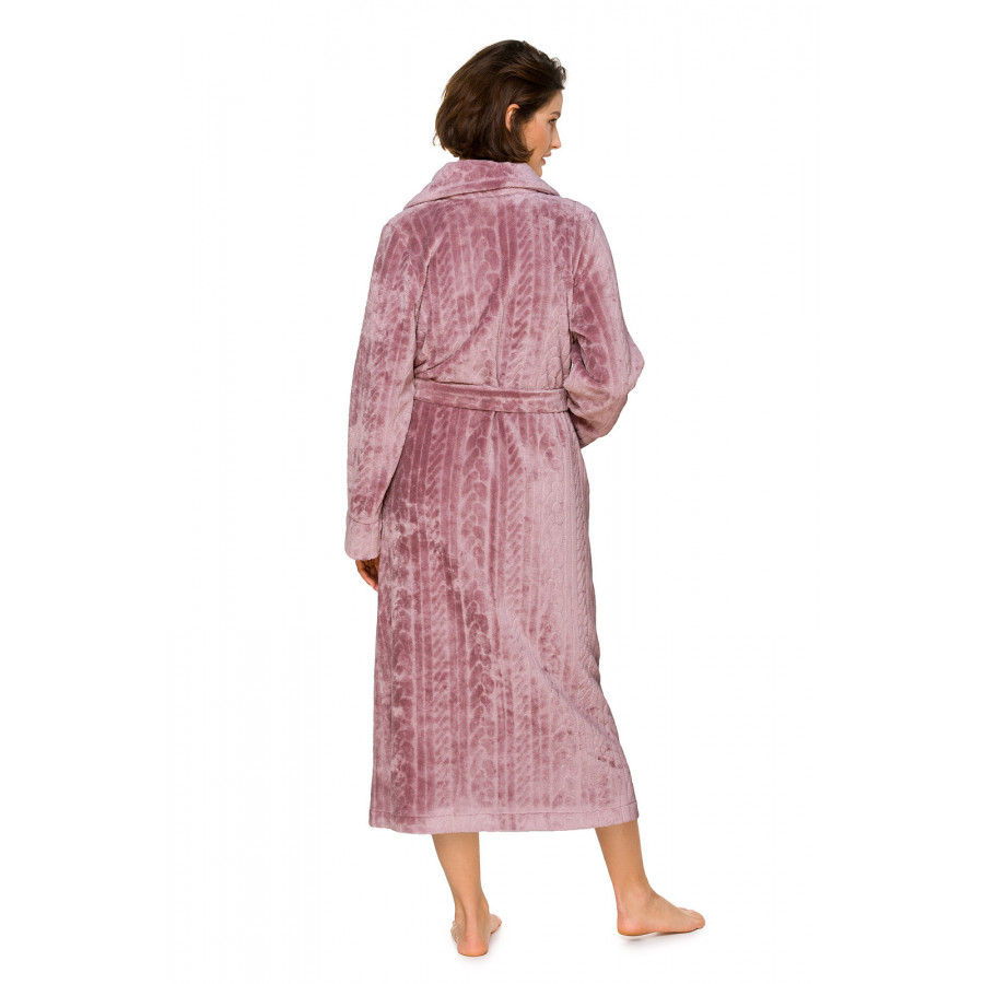 Velvety long dressing gown/bathrobe with geometric motifs and a shawl collar  - Coemi-lingerie
