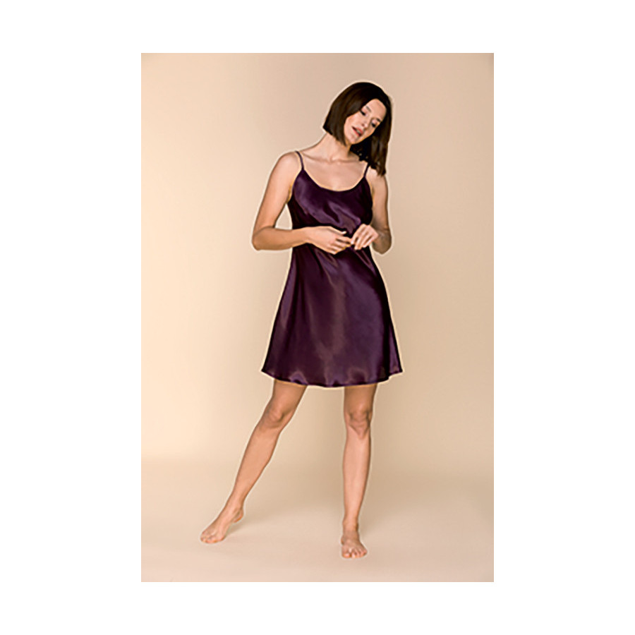 Mid-thigh satin negligee with thin straps and a tie-up back- Coemi-lingerie