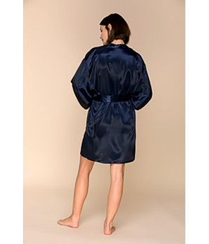 Thigh-length kimono-style satin dressing gown with long sleeves - Coemi-lingerie