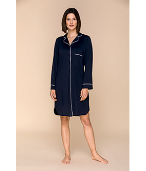 Shirt-style long-sleeve long nightshirt, buttoned all the way up - Coemi-lingerie