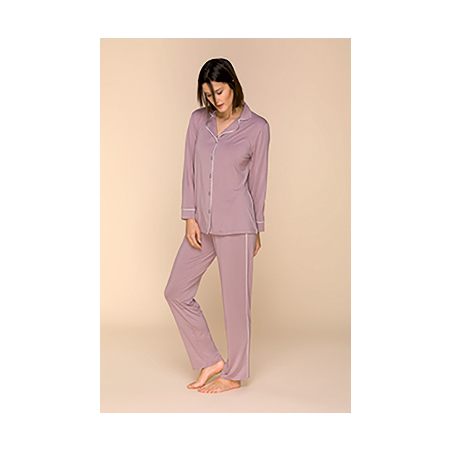 Zweiteiliger Pyjama aus Micromodal bestehend aus einem Hemd-Oberteil und einer geraden, fließenden Hose - Coemi-lingerie