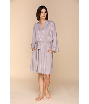 Soft and flowing mid-length micromodal dressing gown with long, batwing sleeves