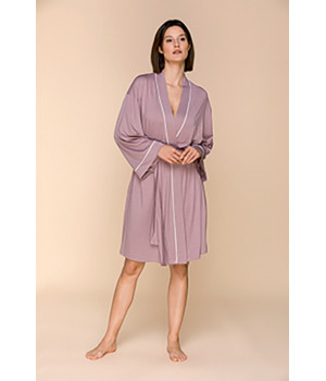 Soft and flowing mid-length micromodal dressing gown with long, batwing sleeves - Coemi-lingerie