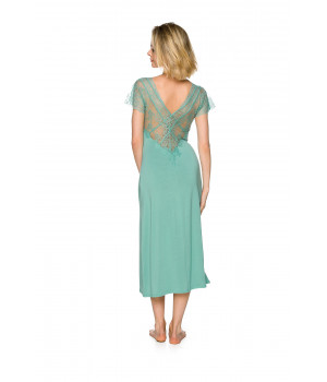 Long, calf-length nightdress with short sleeves enhanced with lace - Coemi-lingerie