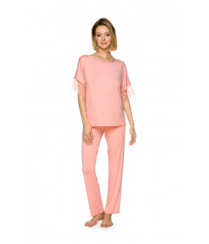 Zweiteiliger Pyjama aus Micromodal mit T-Shirt mit kurzen Ärmeln und langer, fließender Hose