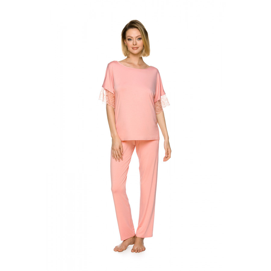 Zweiteiliger Pyjama aus Micromodal mit T-Shirt mit kurzen Ärmeln und langer, fließender Hose - Coemi-lingerie