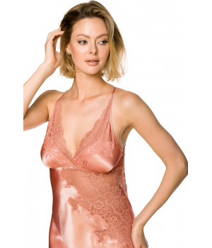 A knock-out long satin nightdress with thin, criss-cross straps at the back and beautiful lace - Coemi-lingerie