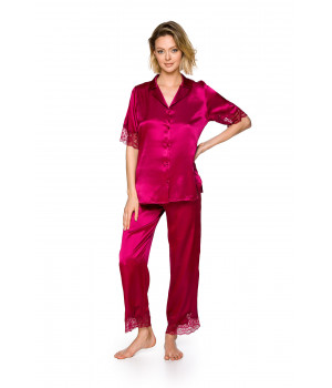 Eleganter zweiteiliger Pyjama aus Satin und Spitze mit einem kurzärmeligen Oberteil und einer langen Hose  - Coemi-lingerie