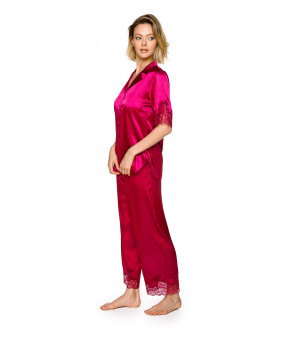 Eleganter zweiteiliger Pyjama aus Satin und Spitze mit einem kurzärmeligen Oberteil und einer langen Hose  - Coemi-lingerie 