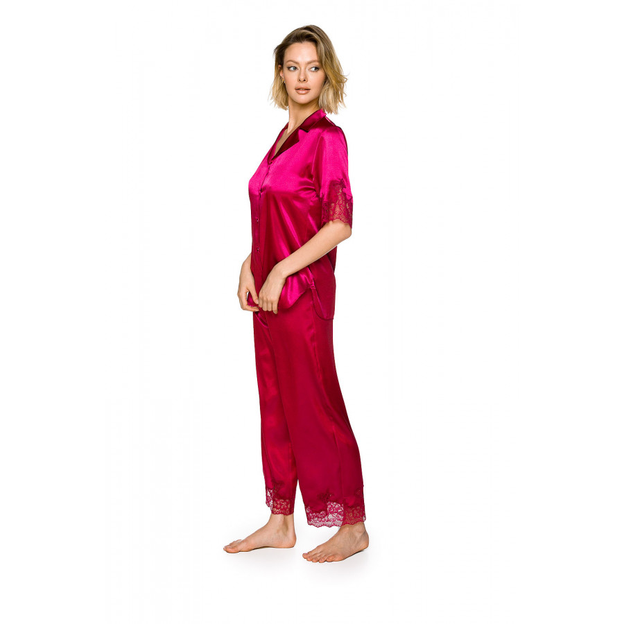 Élégant ensemble pyjama composé d'un haut manches courtes et pantalon long en satin et dentelle - Coemi-lingerie 