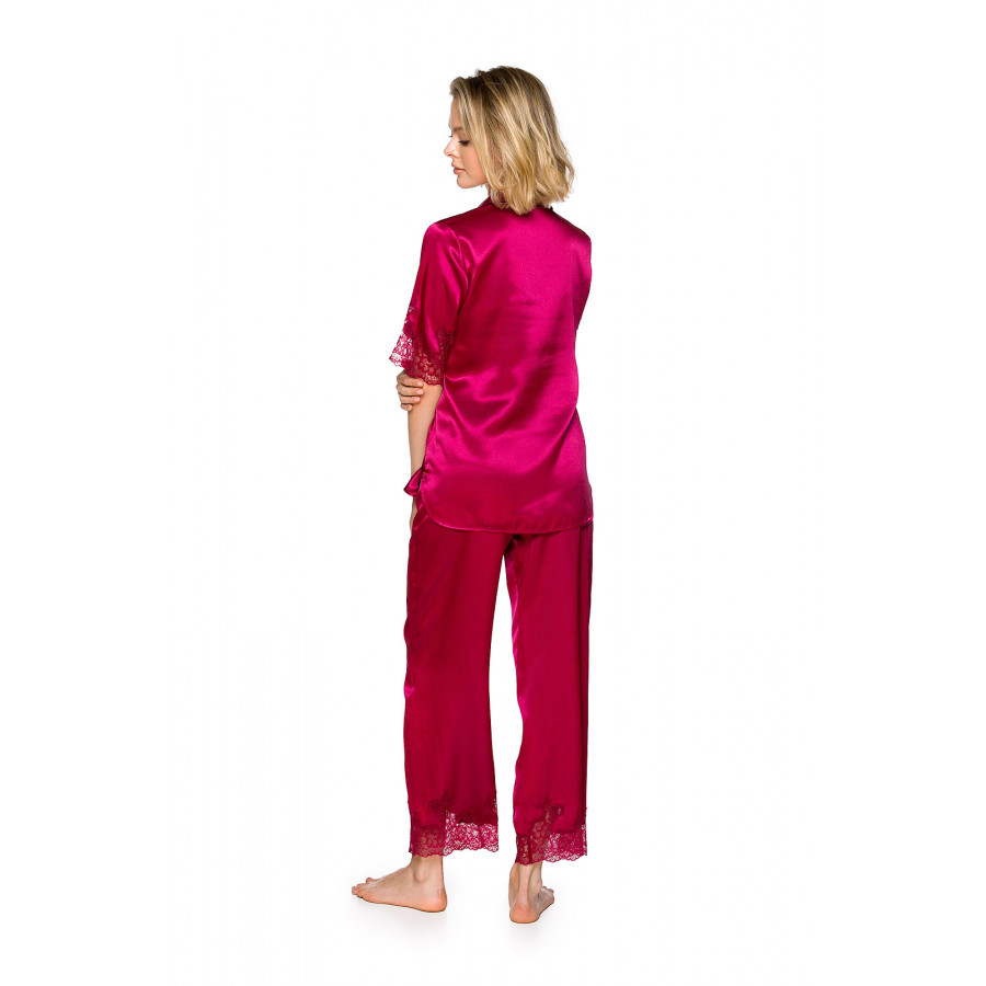 Eleganter zweiteiliger Pyjama aus Satin und Spitze mit einem kurzärmeligen Oberteil und einer langen Hose  - Coemi-lingerie 