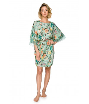 Tunic-style nightshirt and belt with mid-length sleeves in a spring-like floral print
