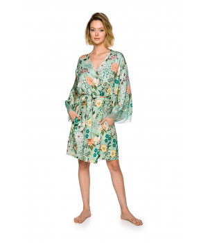 Pretty little knee-length dressing gown in viscose and lace, in a spring-like, floral print
