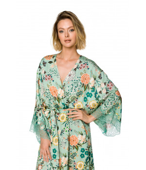 Schöner Kimono aus Viskose mit frühlinghaftem Blumenprint und Spitze in Knielänge - Coemi-lingerie
