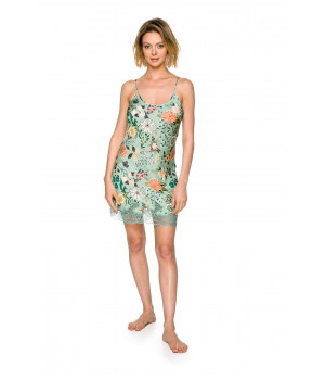 Pretty negligee with thin, adjustable straps in printed viscose with spring-like motifs