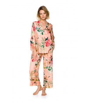 Weiter, bequemer zweiteiliger Pyjama mit Blumenprint und Spitzenbündchen