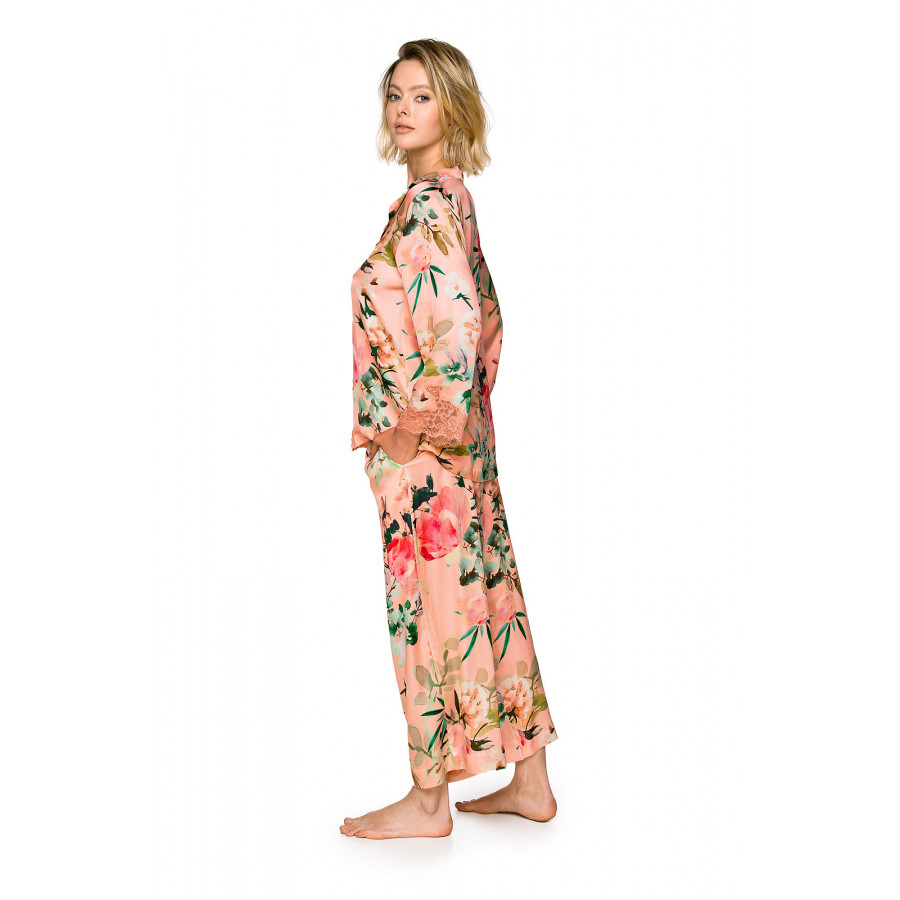 Weiter, bequemer zweiteiliger Pyjama mit Blumenprint und Spitzenbündchen - Coemi-lingerie