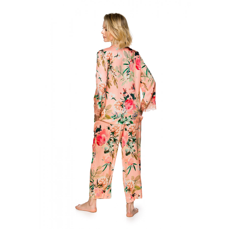 Loose-fitting, comfortable 2-piece pyjamas in a floral print with lace at the cuffs - Coemi-lingerie