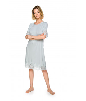 Long T-shirt-style nightdress with round neck and short sleeves trimmed with lace - Coermi-lingerie