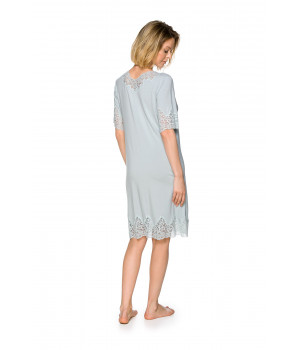 Long T-shirt-style nightdress with round neck and short sleeves trimmed with lace - Coermi-lingerie