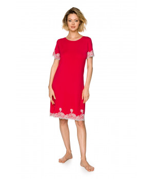 Chemise de nuit mi-longue style tunique en micromodal et dentelle, manches courtes - Coemi-lingerie