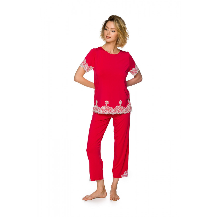 Zweiteiliger Pyjama aus Micromodal und Spitze mit kurzen Ärmeln und Rundhalsausschnitt - Coemi-lingerie