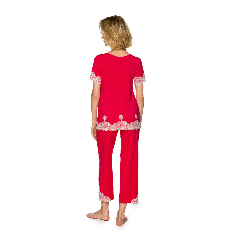 Zweiteiliger Pyjama aus Micromodal und Spitze mit kurzen Ärmeln und Rundhalsausschnitt - Coemi-lingerie
