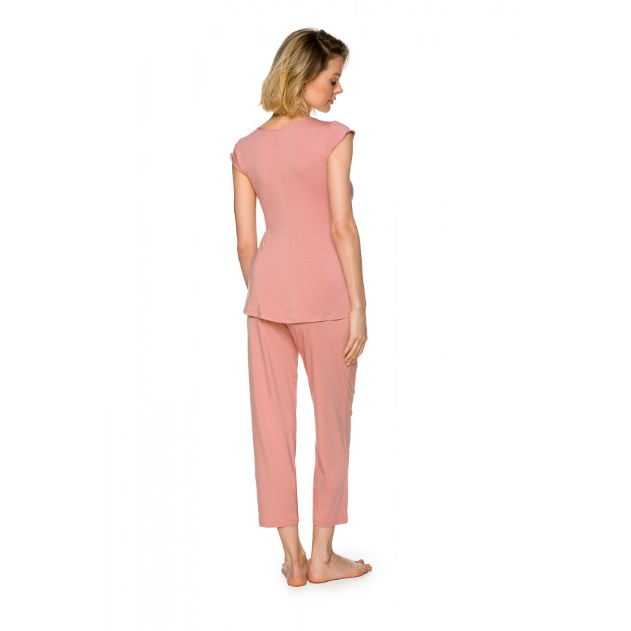 2-piece micromodal pyjamas with short sleeves, a plunging V-neck and embroidery - Coemi-lingerie