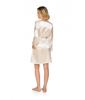 Mid-length, long sleeve satin dressing gown with embroidery - Coemi-lingerie 