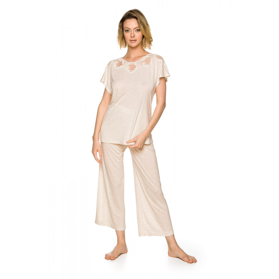Ravissant ensemble pyjama composé d'un haut style T-shirt et pantalon ¾ ample - Coemi-lingerie