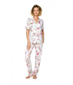 Ensemble pyjama imprimé fleuri romantique haut chemise manches courtes et pantalon
