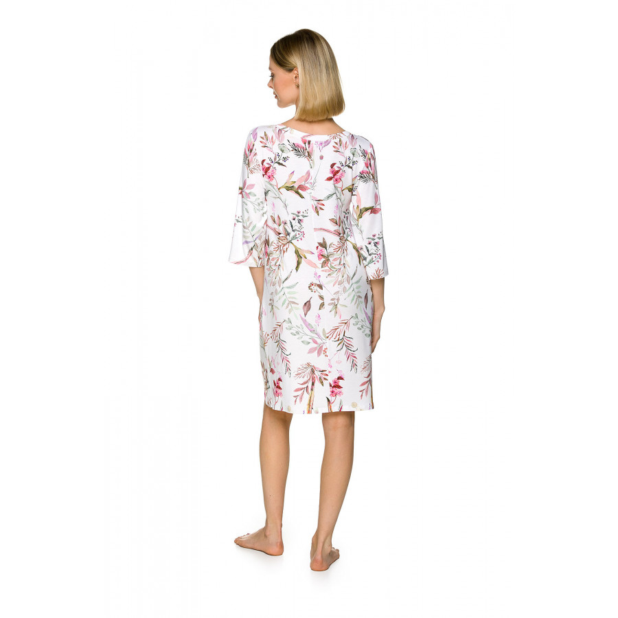 Weites und bequemes Nachthemd mit Blumenprint, Rundhalsausschnitt und ¾-Ärmeln - Coemi-lingerie