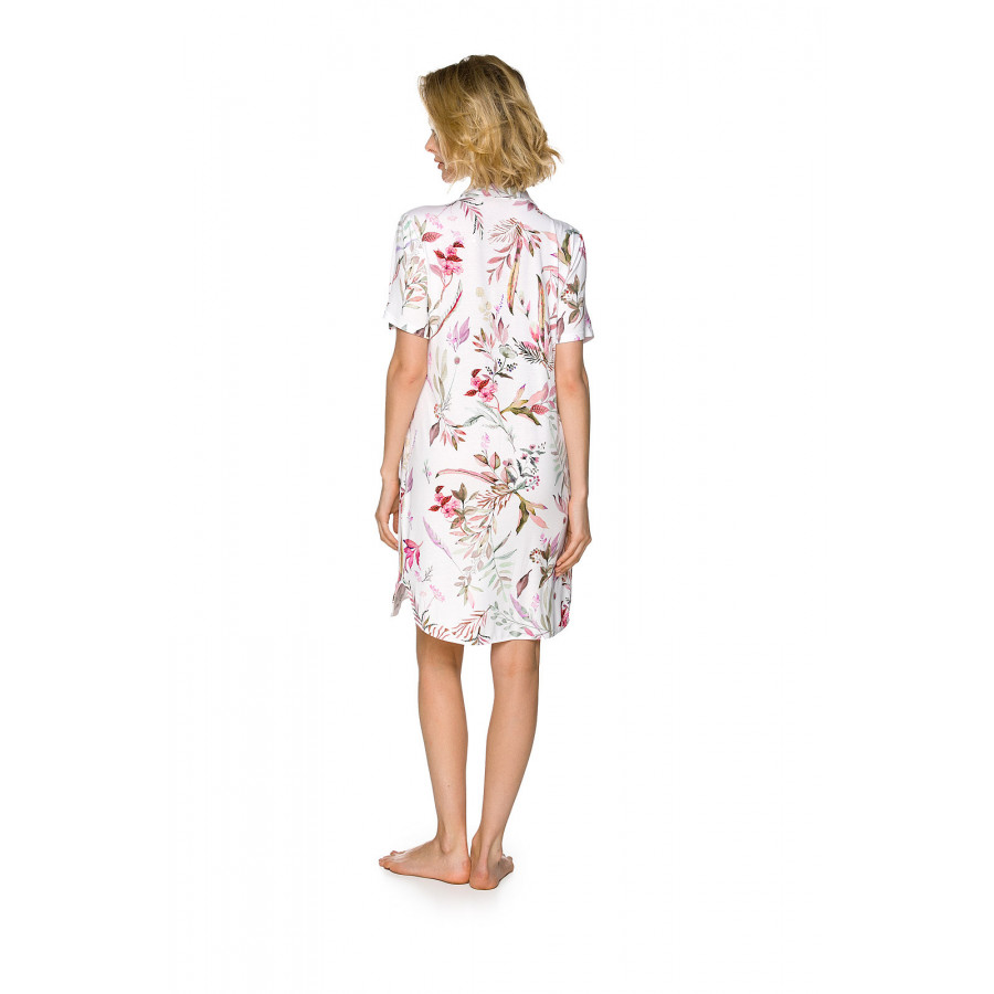 Chemise de nuit style liquette manches courtes en micromodal imprimé fleuri romantique - Coemi-lingerie