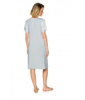 Flowing, mid-length nightdress with short sleeves lined with lace and a V-neck - Coemi-lingerie