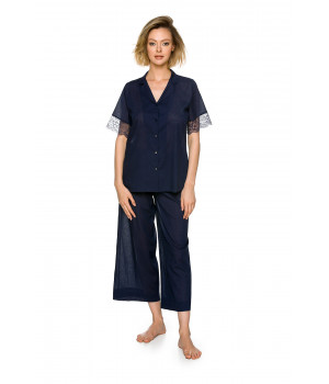 Ensemble pyjama/tenue d'intérieur en coton haut chemise manches courtes pantalon ample ¾