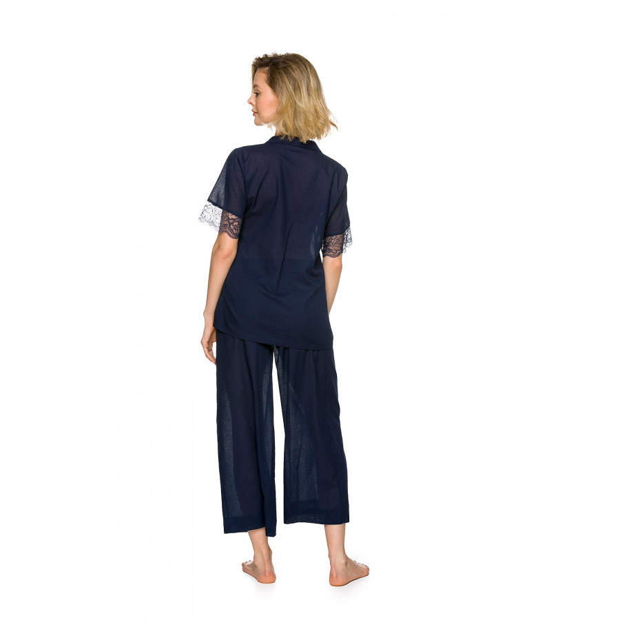 Zweiteiliger Pyjama / Hausanzug aus Baumwolle, Hemd-Oberteil mit kurzen Ärmeln und weite ¾-Hose - Coemi-lingerie