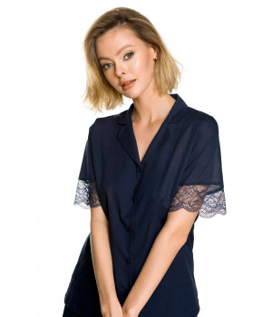 Cotton pyjamas/loungewear outfit, short-sleeve shirt-style top and loose-fitting, three-quarter length bottoms - Coemi-lingerie