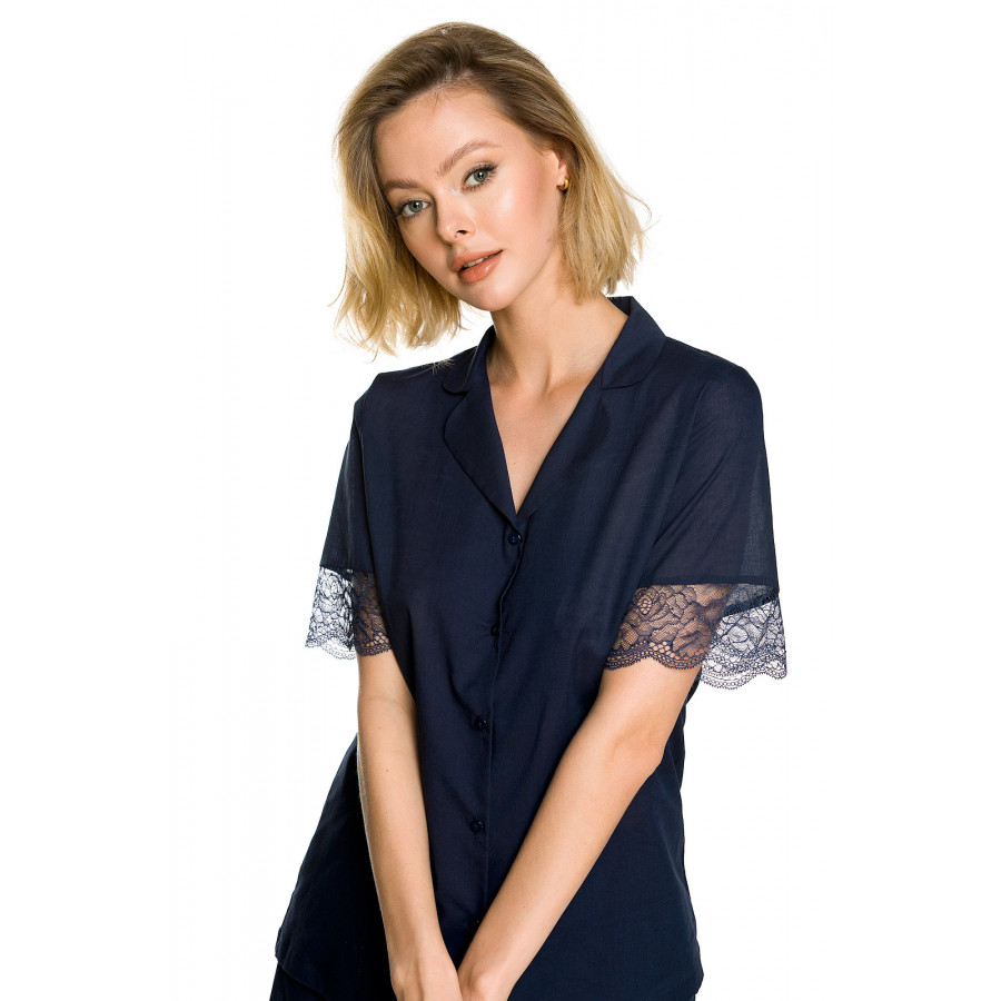 Zweiteiliger Pyjama / Hausanzug aus Baumwolle, Hemd-Oberteil mit kurzen Ärmeln und weite ¾-Hose - Coemi-lingerie
