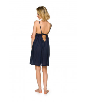 Loose-fitting, floaty midnight blue nightdress made of 100% cotton with thin straps and lace - Coemi-lingerie