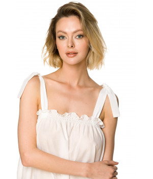 Long, white nightdress made of 100% cotton with eyelet embroidery, tied at the shoulders  - Coemi-lingerie 