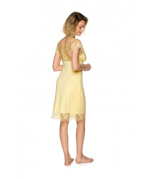 Luxurious, short-sleeve, nightdress in a lovely shade of soft yellow with lace on the bust and back - Coemi-lingerie