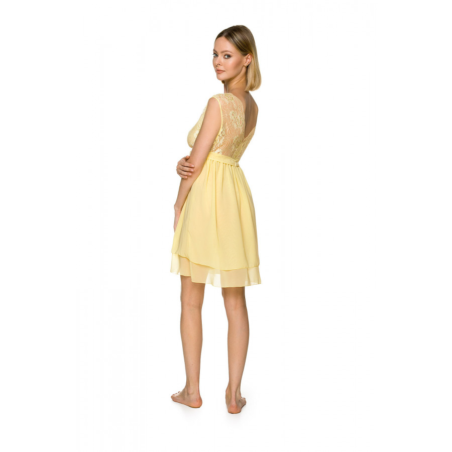 Nuisette babydoll jaune tendre larges bretelles en dentelle et jupe doublée en tulle - Coemi-lingerie