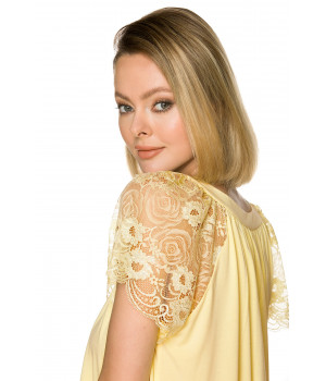 Micromodal pyjamas in a soft shade of yellow, blouse-style top with short sleeves made of lace - Coemi-lingerie