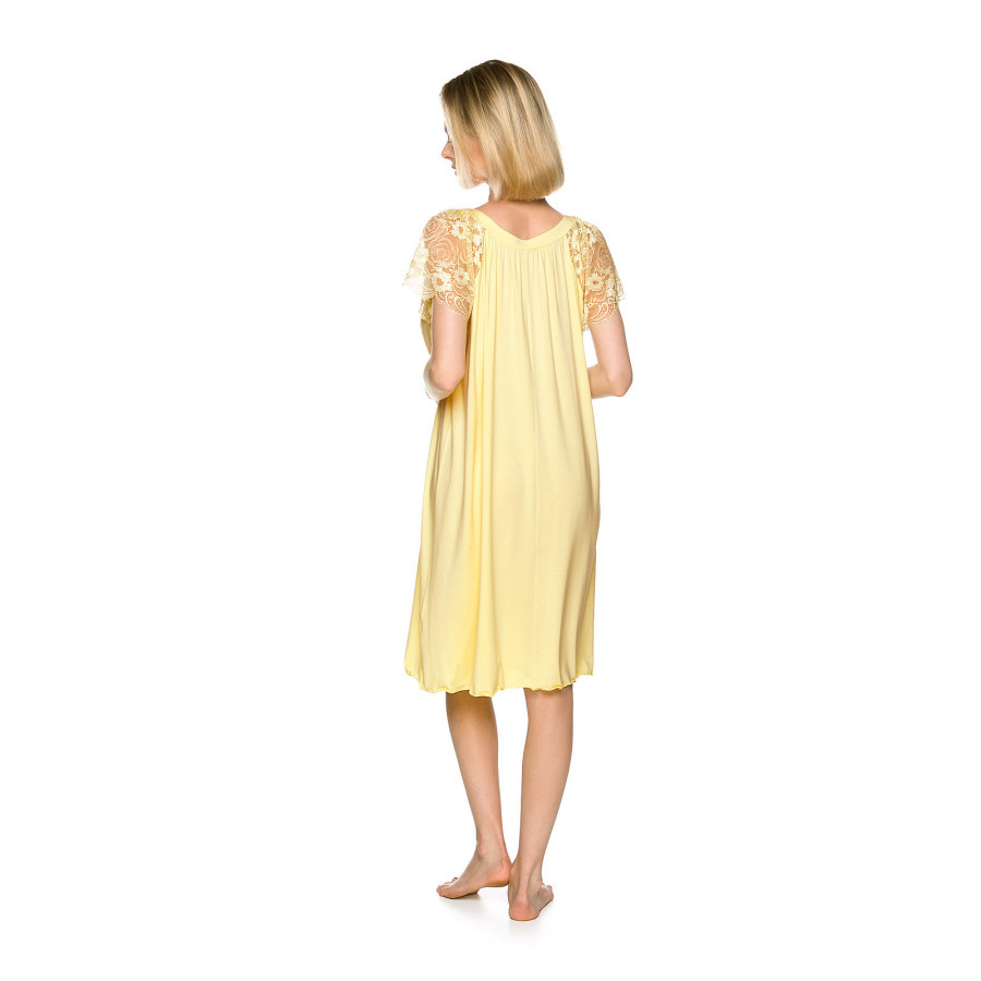 Chemise de nuit/robe d'intérieur jaune tendre ample et évasée manches courtes en dentelle - Coemi-lingerie