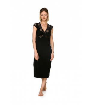Elegant and sexy, short-sleeve, long nightdress in micromodal and lace