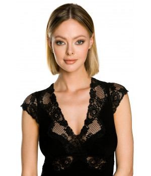 Elegant and sexy, short-sleeve, long nightdress in micromodal and lace - Coemi-lingerie