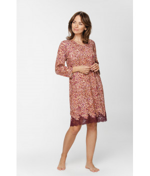 Tunic-style Viscose nightdress with three-quarter-length sleeves, speckled print and lace